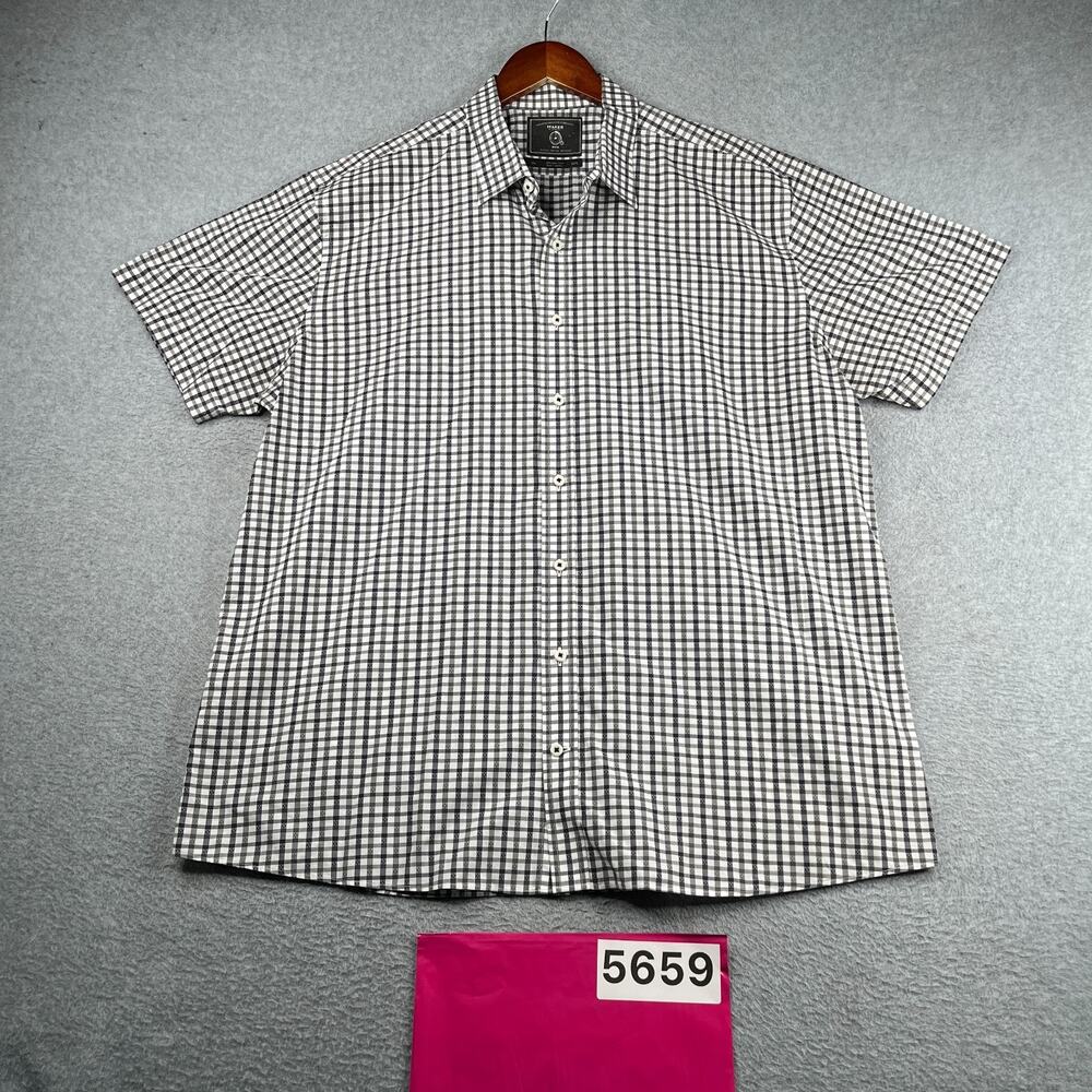 Maker MMX Shirt Gray Check Casual Button Up Short Sleeve Mens 2XL